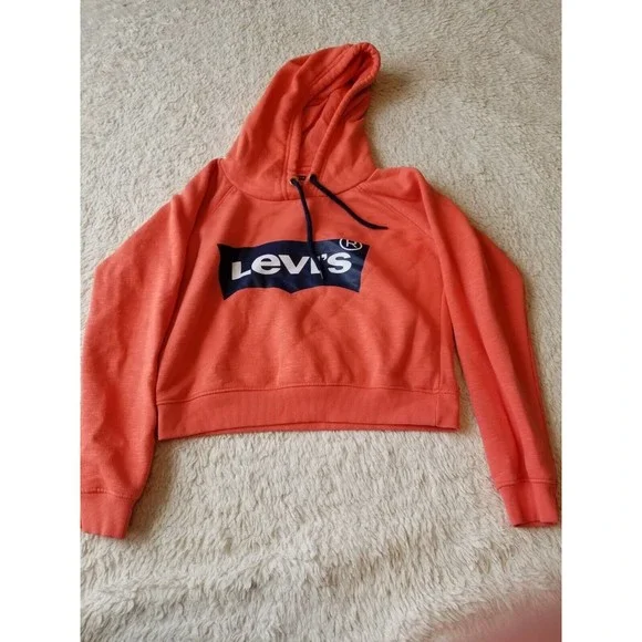 Levi's Tops Levis Cropped Orange Logo Sweatshirt Hoodie Large - Main Image